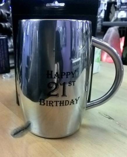 Happy 21st Stainless Steel Tankard image 0